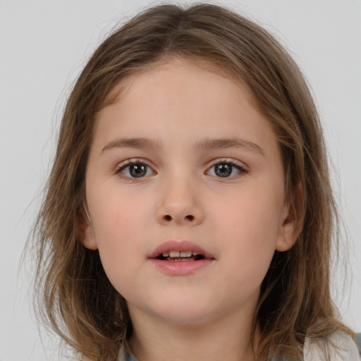 Neutral white child female with medium  brown hair and brown eyes