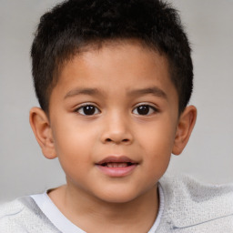 Joyful white child male with short  brown hair and brown eyes