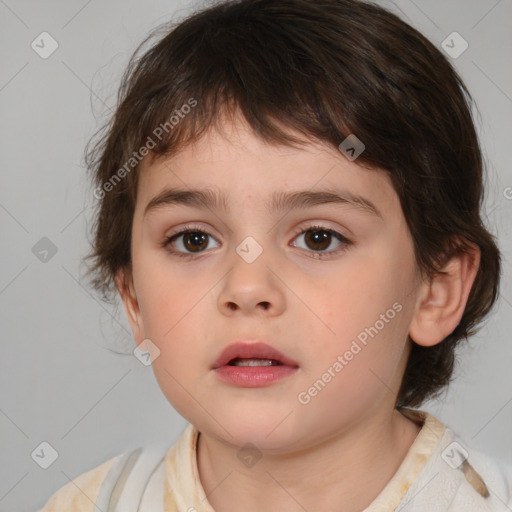 Neutral white child female with medium  brown hair and brown eyes