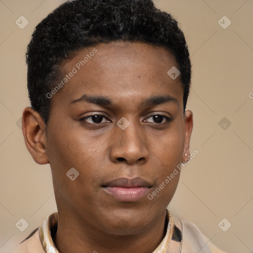 Neutral black young-adult male with short  brown hair and brown eyes