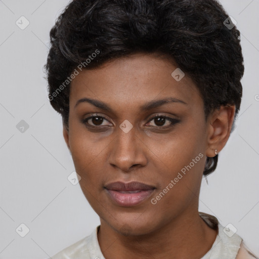 Neutral black young-adult female with short  brown hair and brown eyes