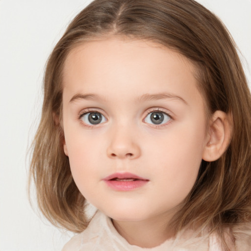 Neutral white child female with medium  brown hair and brown eyes