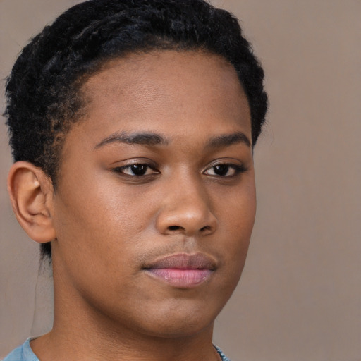 Neutral black young-adult female with short  brown hair and brown eyes