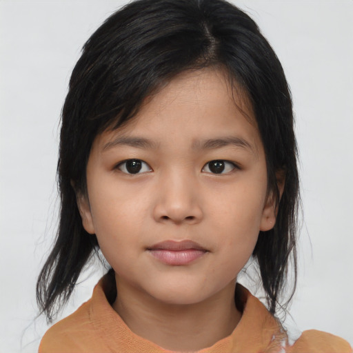 Neutral asian child female with medium  brown hair and brown eyes