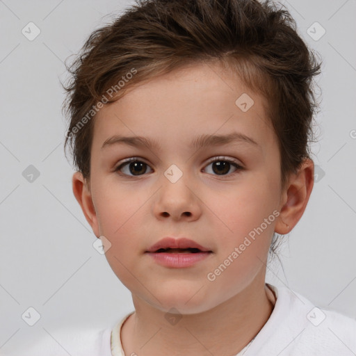 Neutral white child female with short  brown hair and brown eyes