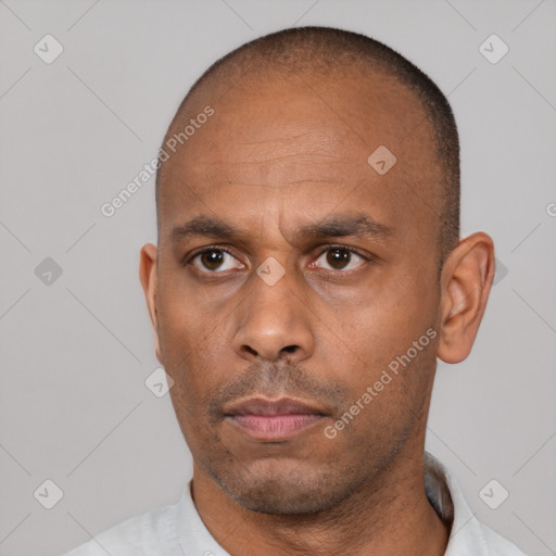 Neutral black adult male with short  brown hair and brown eyes