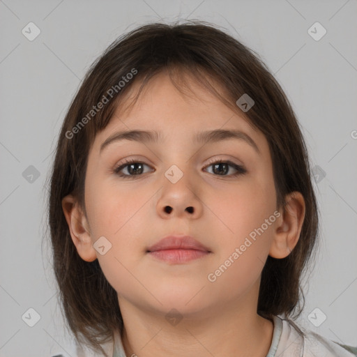 Neutral white child female with medium  brown hair and brown eyes