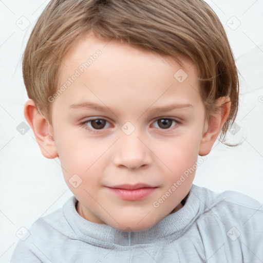 Joyful white child male with short  brown hair and brown eyes