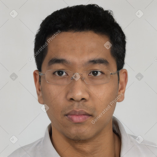 Neutral asian young-adult male with short  black hair and brown eyes