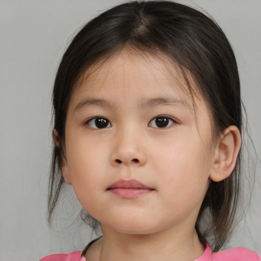Neutral white child female with medium  brown hair and brown eyes