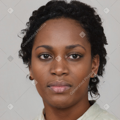 Neutral black young-adult female with medium  black hair and brown eyes