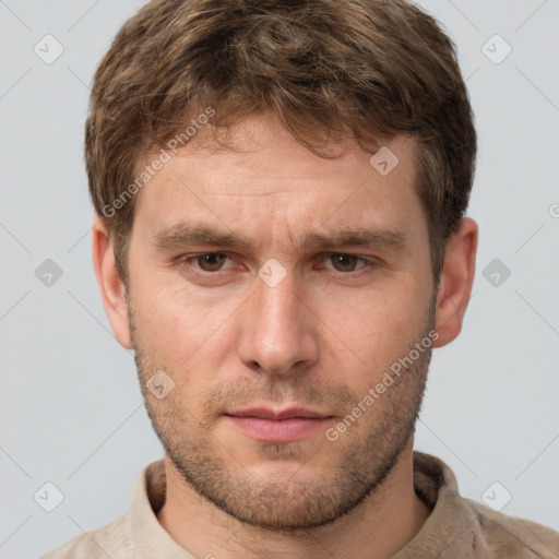 Neutral white adult male with short  brown hair and brown eyes