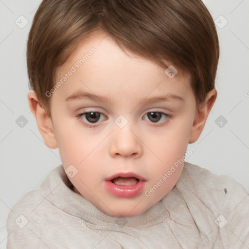 Neutral white child female with short  brown hair and brown eyes