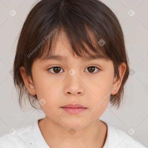 Neutral white child female with medium  brown hair and brown eyes