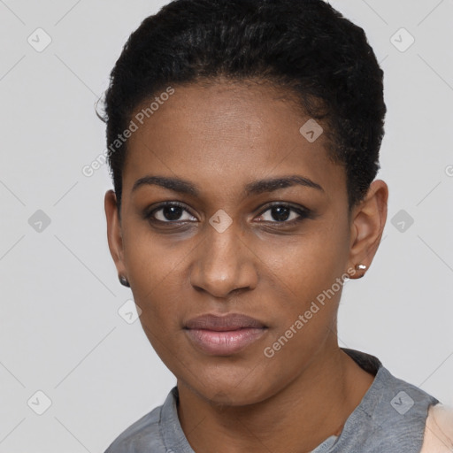 Neutral black young-adult female with short  brown hair and brown eyes