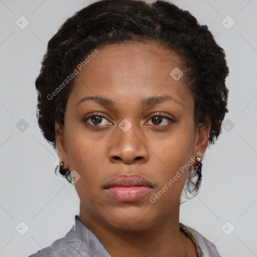 Neutral black young-adult female with short  brown hair and brown eyes