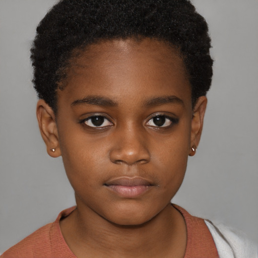Neutral black child female with short  brown hair and brown eyes