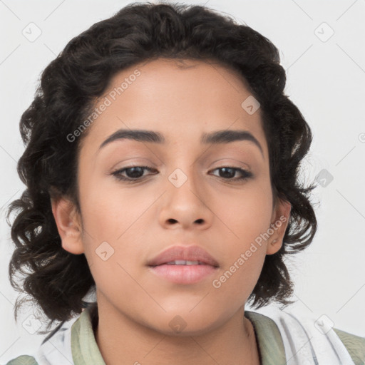 Neutral asian young-adult female with medium  brown hair and brown eyes