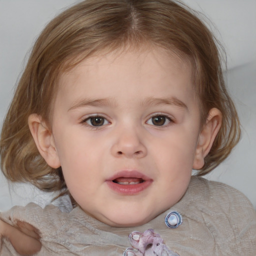 Neutral white child female with medium  brown hair and blue eyes