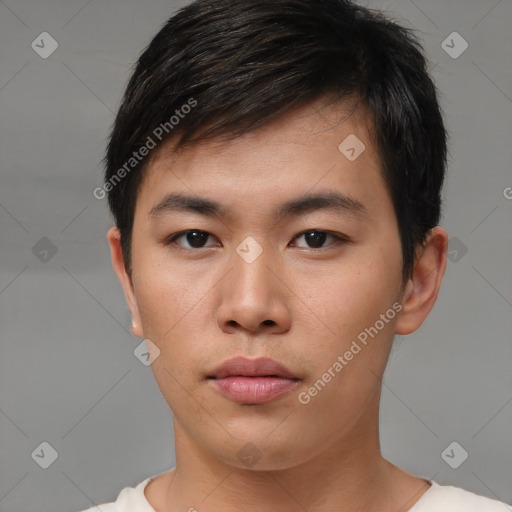 Neutral asian young-adult male with short  brown hair and brown eyes