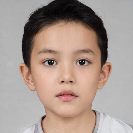 Neutral asian child female with short  brown hair and brown eyes
