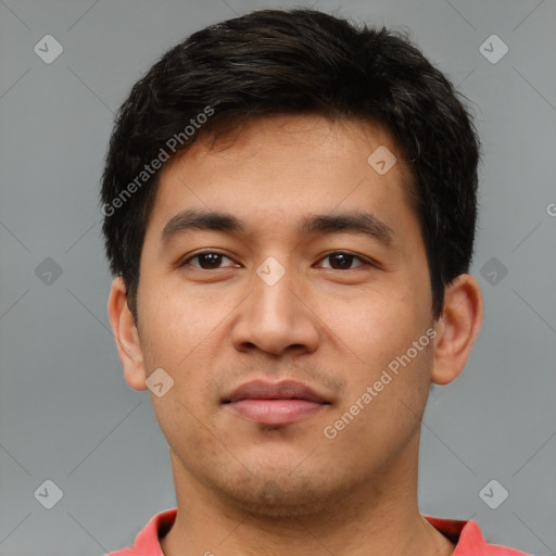 Neutral asian young-adult male with short  black hair and brown eyes