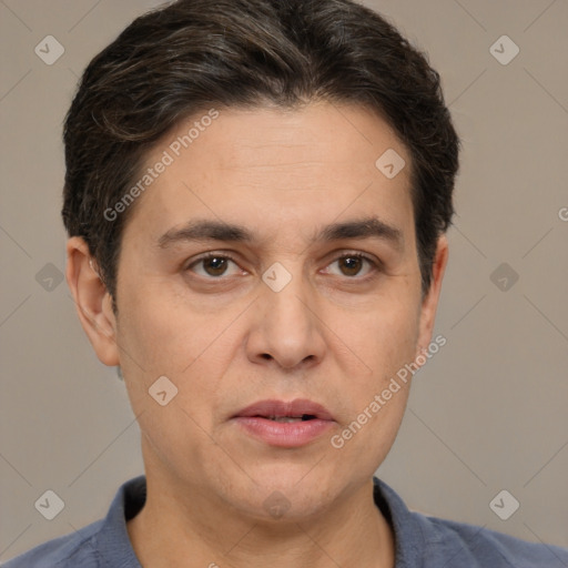 Neutral white adult male with short  brown hair and brown eyes