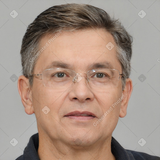 Neutral white middle-aged male with short  brown hair and brown eyes