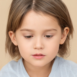 Neutral white child female with medium  brown hair and brown eyes