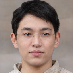 Neutral asian young-adult male with short  brown hair and brown eyes