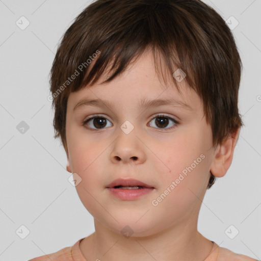 Neutral white child male with short  brown hair and brown eyes