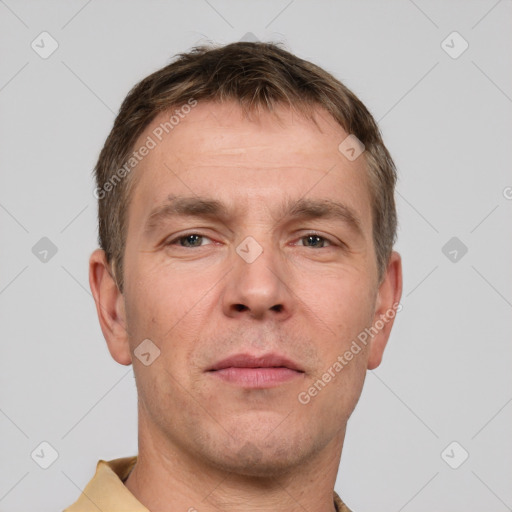 Neutral white adult male with short  brown hair and brown eyes