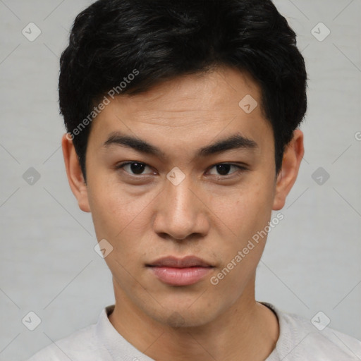 Neutral asian young-adult male with short  black hair and brown eyes