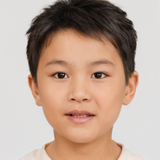 Neutral asian child male with short  brown hair and brown eyes