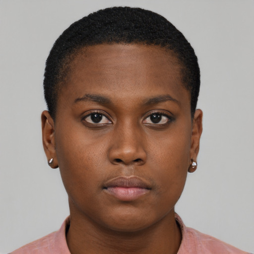 Neutral black young-adult female with short  brown hair and brown eyes