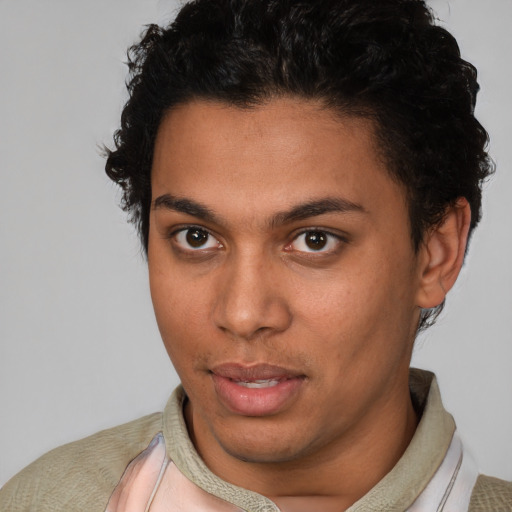 Neutral latino young-adult male with short  brown hair and brown eyes