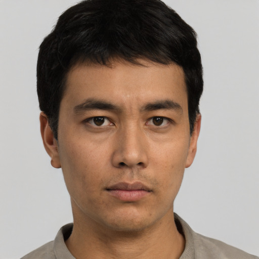 Neutral asian young-adult male with short  black hair and brown eyes