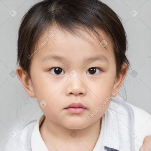 Neutral white child female with medium  brown hair and brown eyes