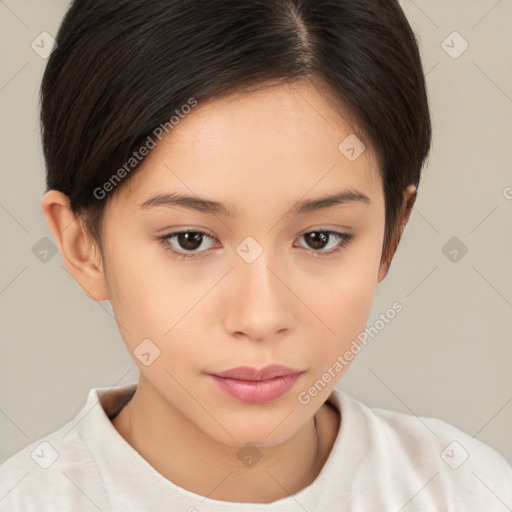 Neutral white young-adult female with short  brown hair and brown eyes