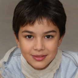 Joyful white child female with short  brown hair and brown eyes