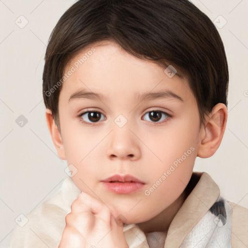 Neutral white child female with short  brown hair and brown eyes