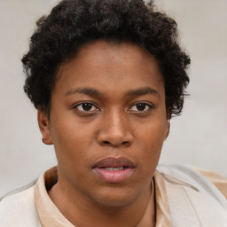 Neutral black young-adult female with short  brown hair and brown eyes