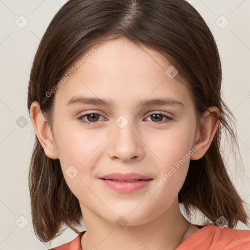 Neutral white child female with medium  brown hair and brown eyes