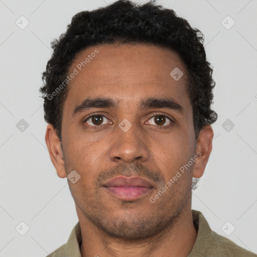 Neutral black young-adult male with short  brown hair and brown eyes