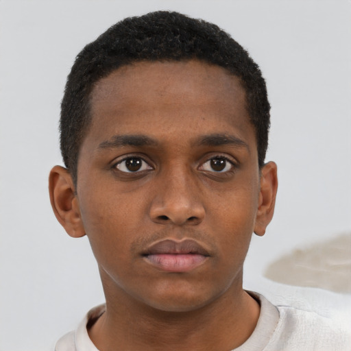Neutral black young-adult male with short  brown hair and brown eyes