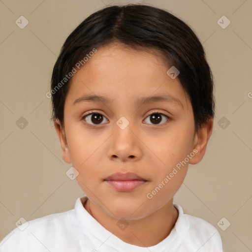 Neutral latino child female with short  brown hair and brown eyes