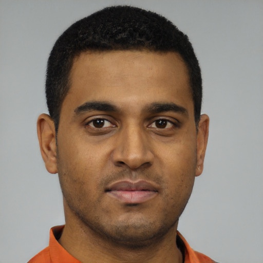 Neutral black young-adult male with short  brown hair and brown eyes