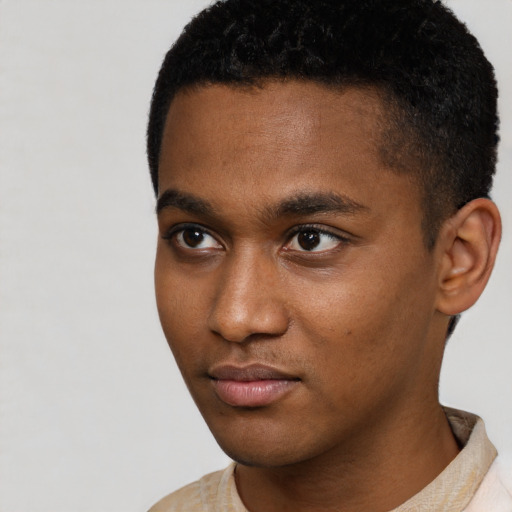 Neutral black young-adult male with short  brown hair and brown eyes