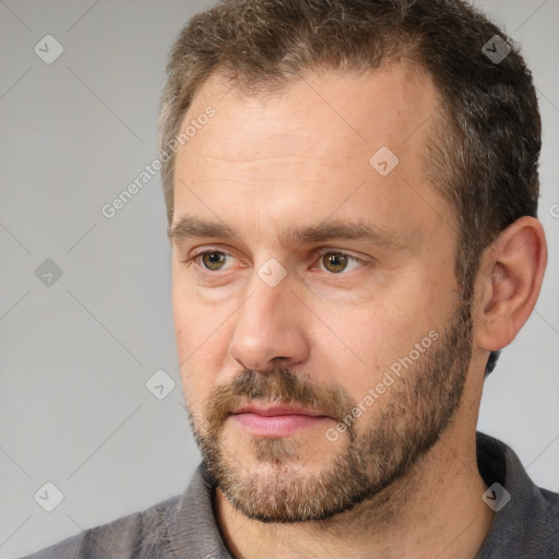 Neutral white adult male with short  brown hair and brown eyes