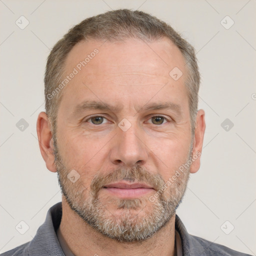 Neutral white adult male with short  brown hair and brown eyes